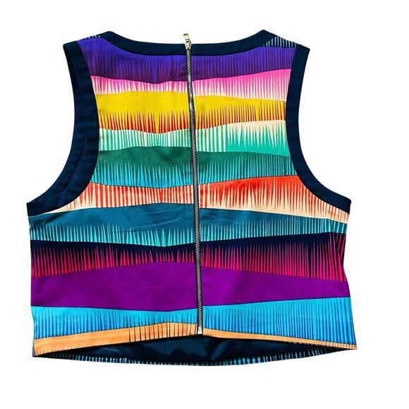 Trina Turk Sleeveless Blouse Colorful Geometric Tank Top Zip Up Round Neck 8 - Picture 2 of 10